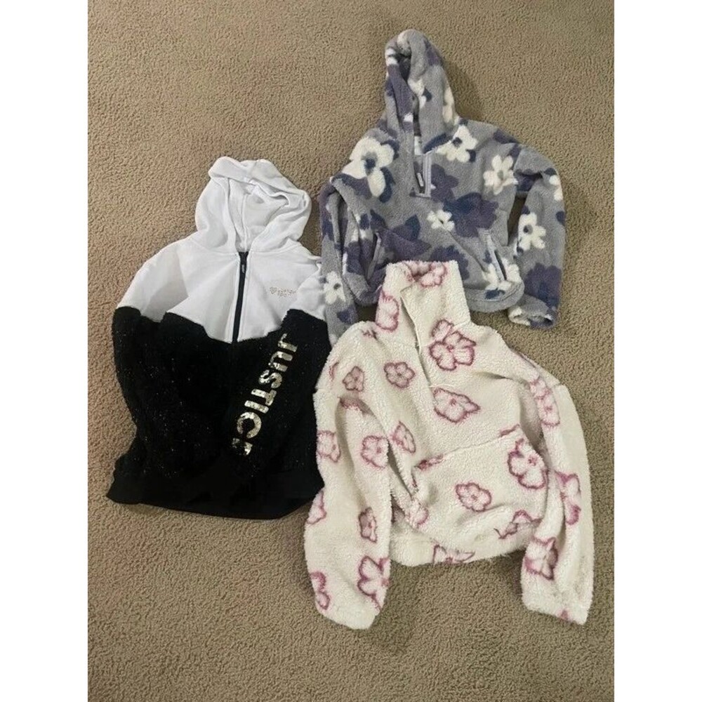 Winter Cozy Sherpa & Fleece Hoodie Bundle Abercrombie, Justice & Pink Floral